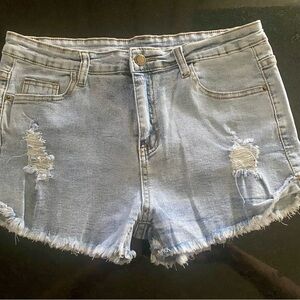 Women's Light Blue Distressed Denim Shorts